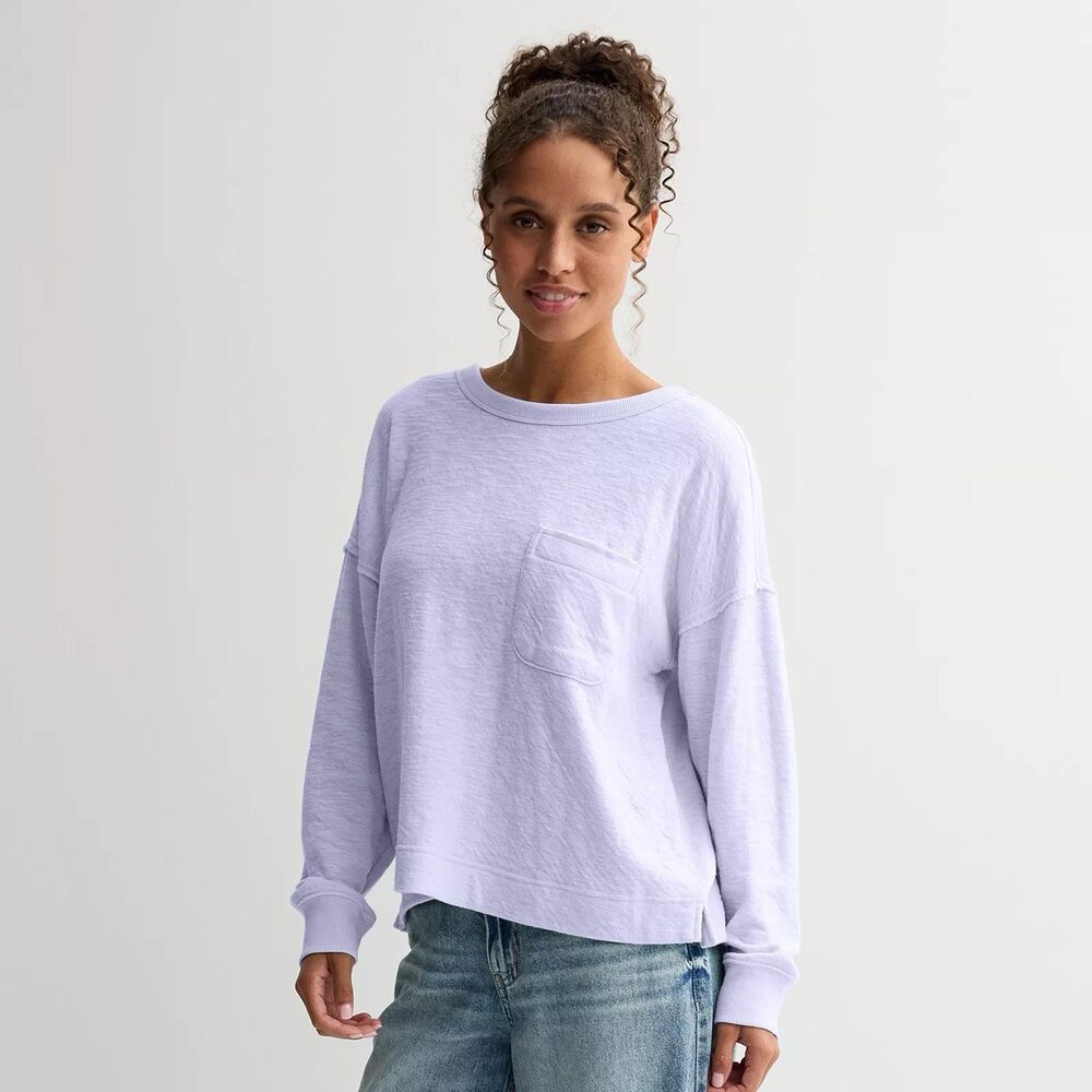 Juniors' SO Sweater Size Small Knit Pocket Crew Tee Long Sleeve Lightweight NWT